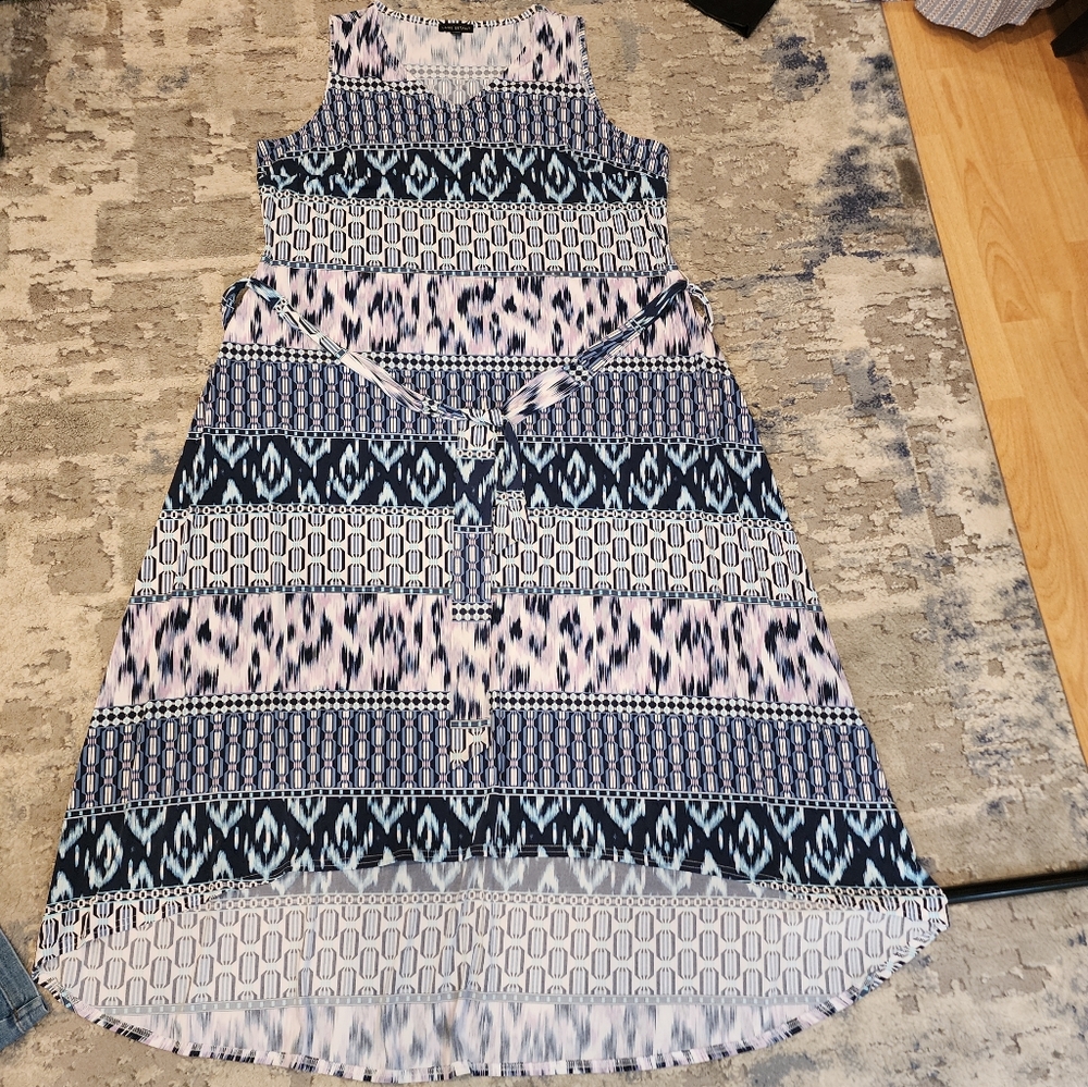 Lane Bryant Sleeveless Belted High-Low Midi Dress Stretchy Blue Pink 18/20 2X - Picture 9 of 14